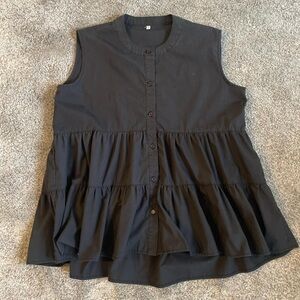 Black Sleeveless Button-Up Tiered Top